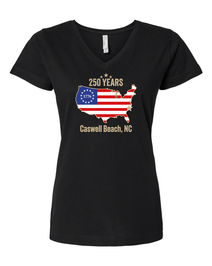 Caswell 250th Continental USA Women's V-Neck T-Shirt #3507 (Click to see all available colors)