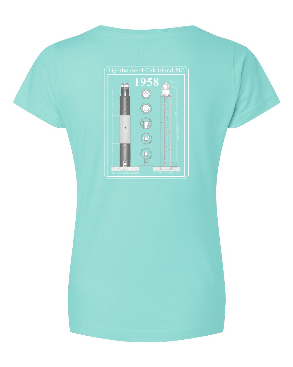 Oak Island Lighthouse Diagram Women's V-Neck T-Shirt #3507 (Click to see all available colors)