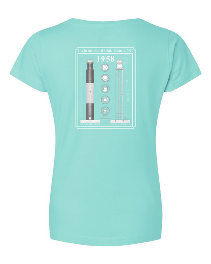 Oak Island Lighthouse Diagram Women's V-Neck T-Shirt #3507 (Click to see all available colors)