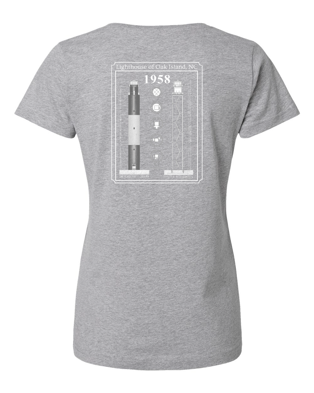 Oak Island Lighthouse Diagram Women's V-Neck T-Shirt #3507 (Click to see all available colors)