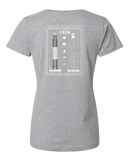 Oak Island Lighthouse Diagram Women's V-Neck T-Shirt #3507 (Click to see all available colors)