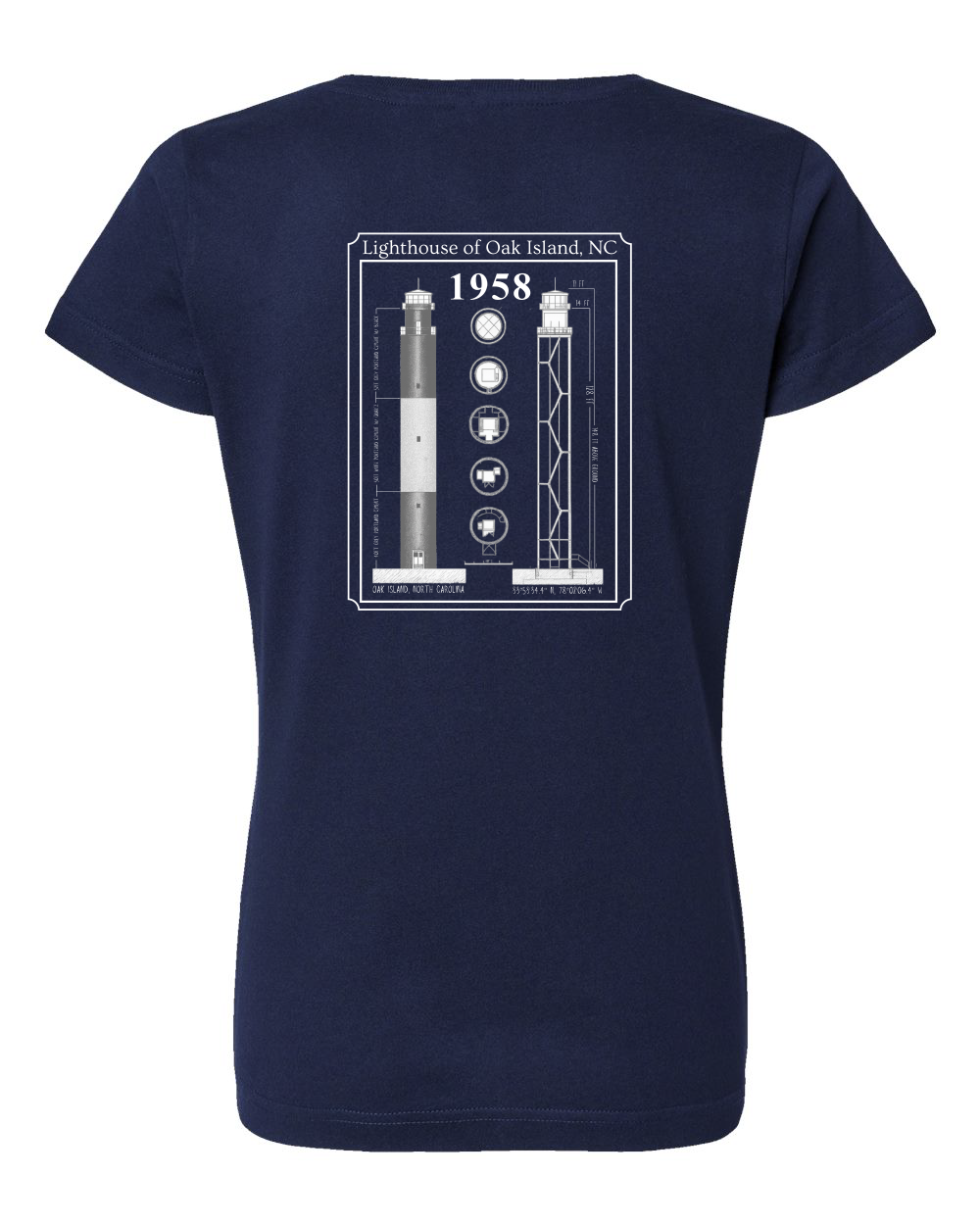 Oak Island Lighthouse Diagram Women's V-Neck T-Shirt #3507 (Click to see all available colors)