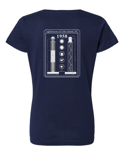 Oak Island Lighthouse Diagram Women's V-Neck T-Shirt #3507 (Click to see all available colors)