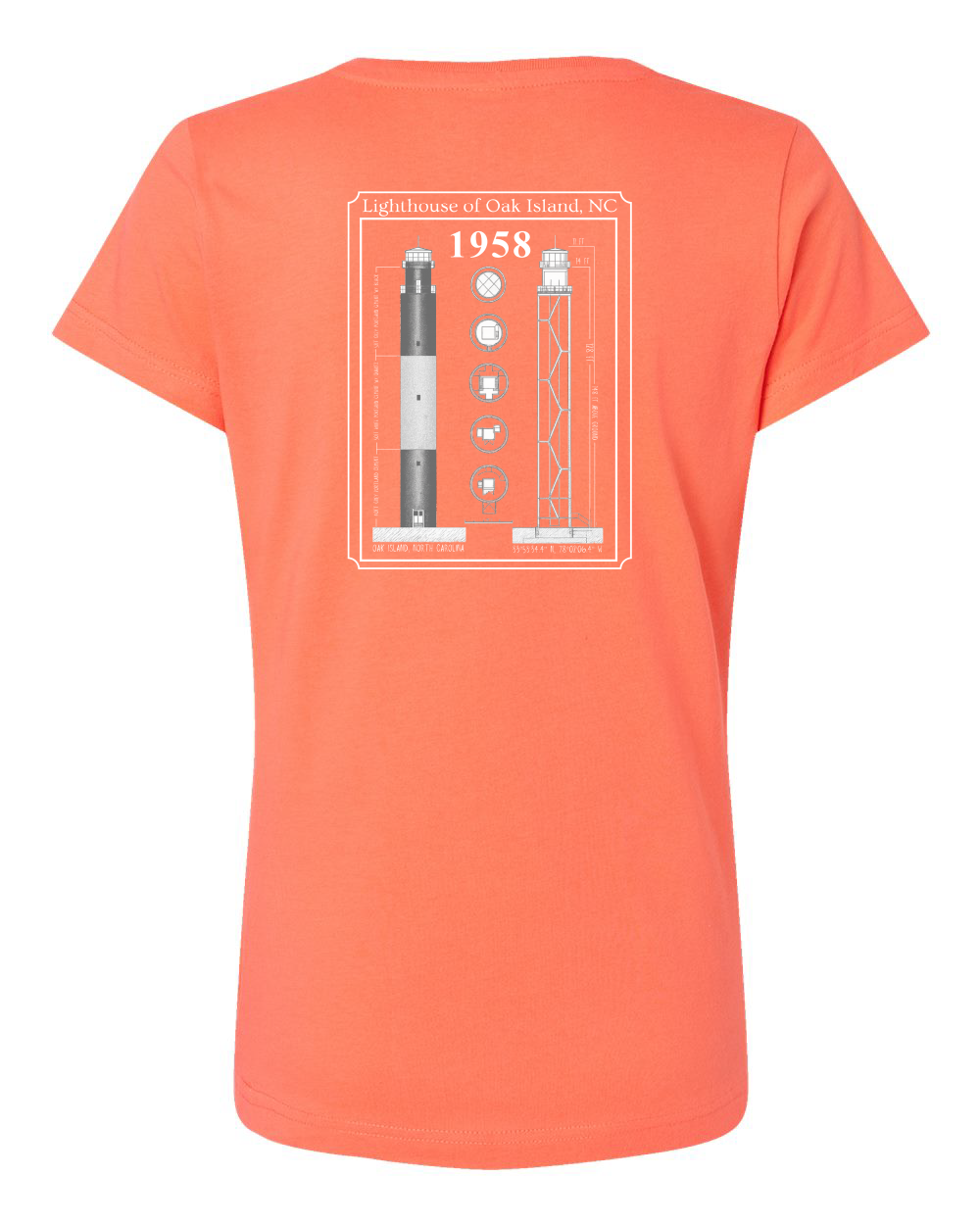 Oak Island Lighthouse Diagram Women's V-Neck T-Shirt #3507 (Click to see all available colors)