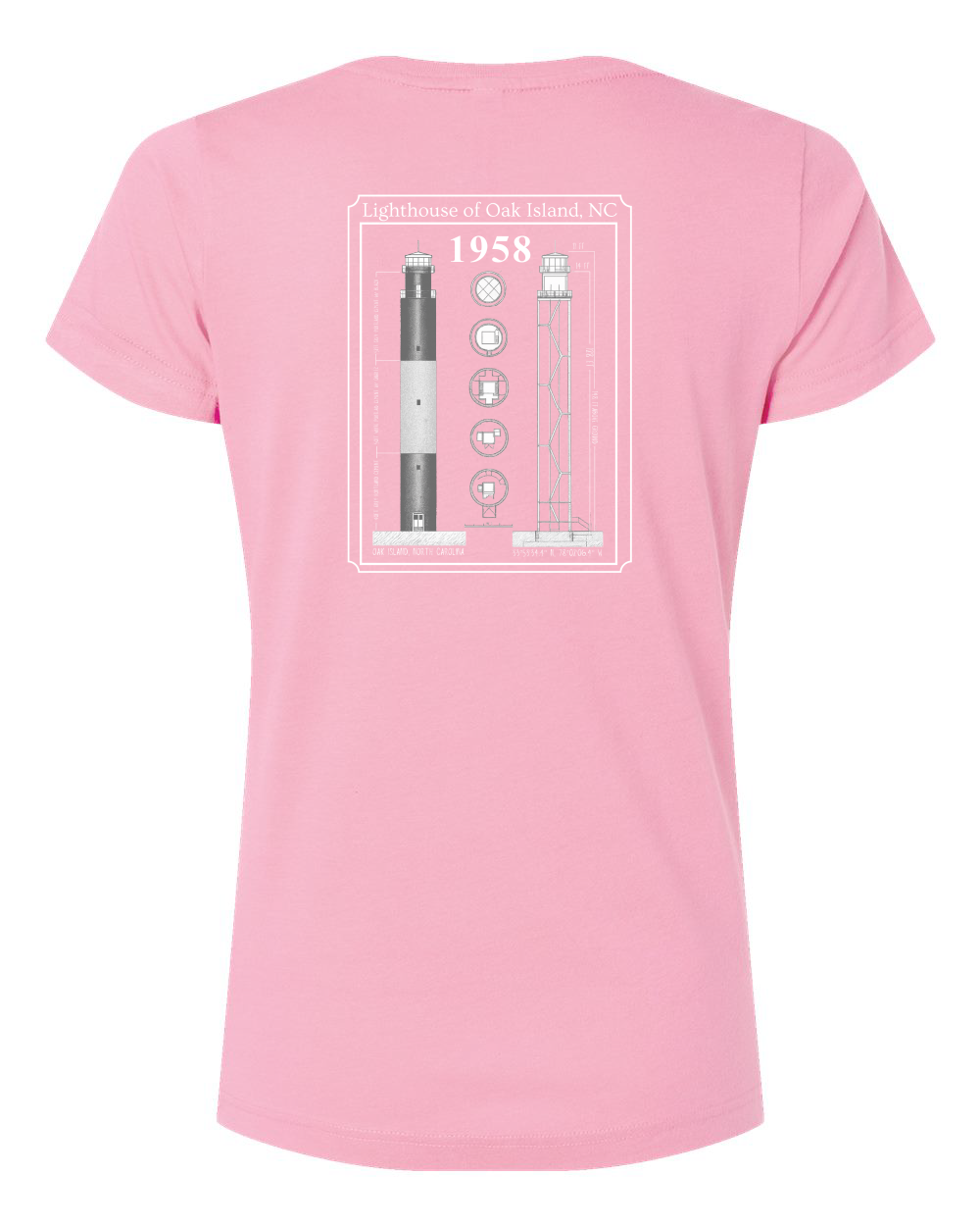 Oak Island Lighthouse Diagram Women's V-Neck T-Shirt #3507 (Click to see all available colors)