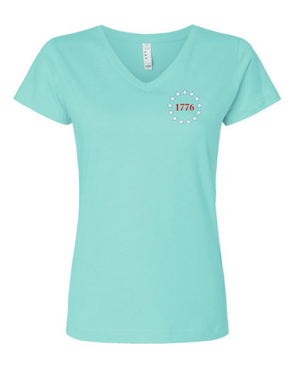 Caswell 250th USA Flag Women's V-Neck T-Shirt #3507 (Click to see all available colors)