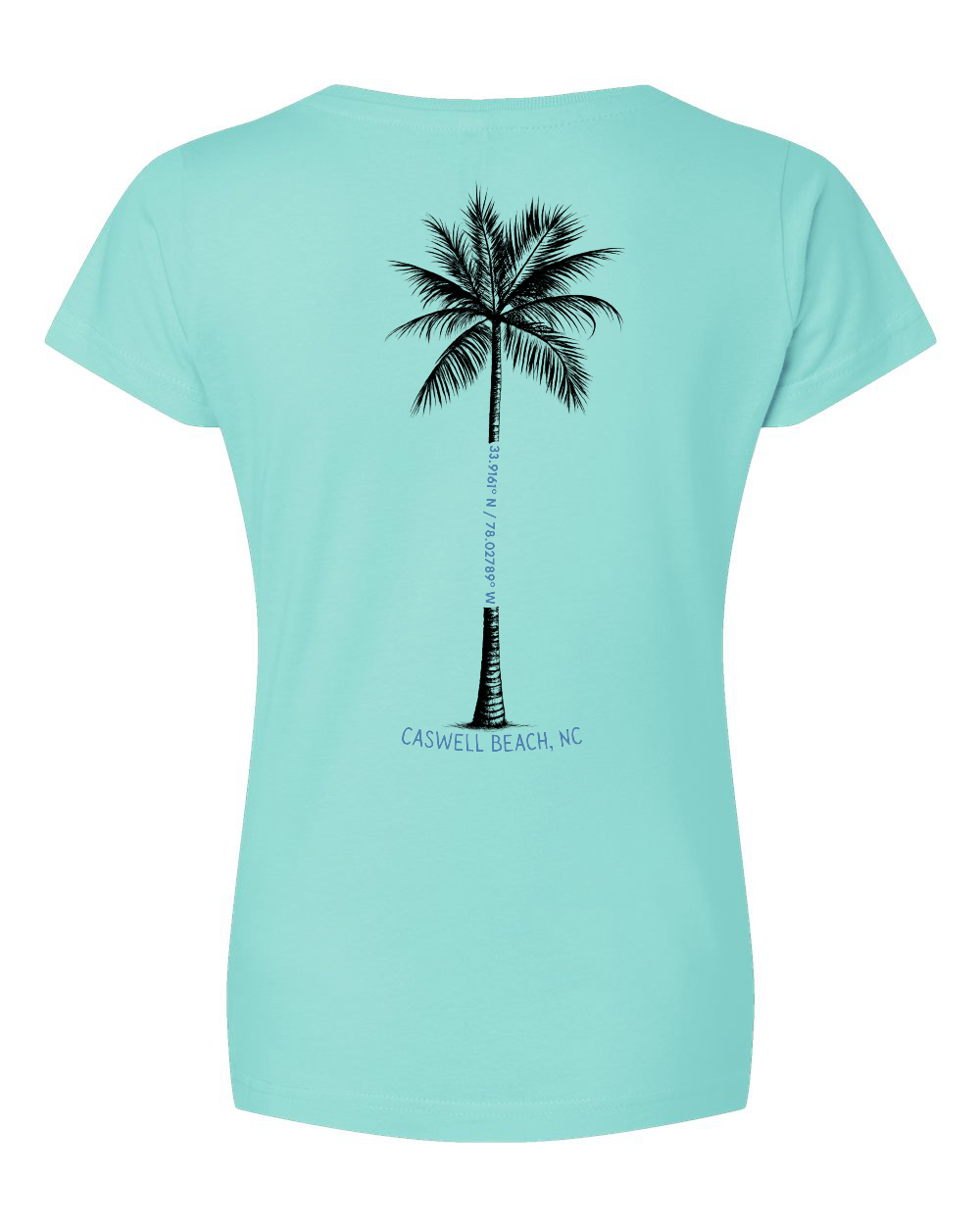 Caswell Palm Tree Longitude Latitude Women's V-Neck T-Shirt #3507 (Click to see all available colors)