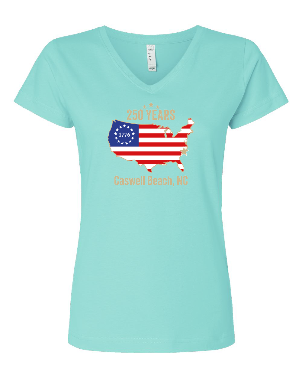 Caswell 250th Continental USA Women's V-Neck T-Shirt #3507 (Click to see all available colors)