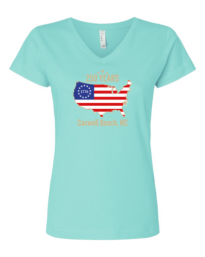 Caswell 250th Continental USA Women's V-Neck T-Shirt #3507 (Click to see all available colors)