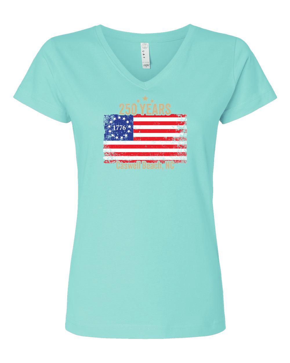 Caswell 250th USA Flag Women's V-Neck T-Shirt #3507 (Click to see all available colors)