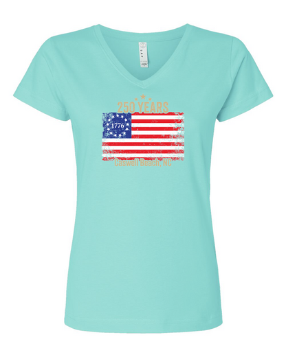 Caswell 250th USA Flag Women's V-Neck T-Shirt #3507 (Click to see all available colors)