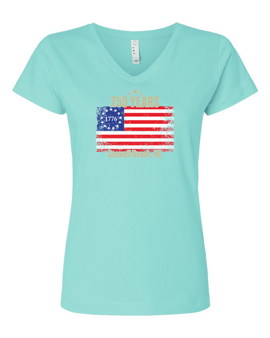 Caswell 250th USA Flag Women's V-Neck T-Shirt #3507 (Click to see all available colors)