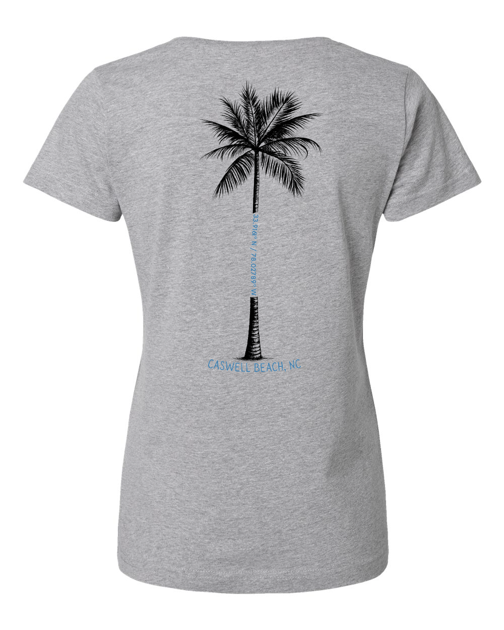 Caswell Palm Tree Longitude Latitude Women's V-Neck T-Shirt #3507 (Click to see all available colors)