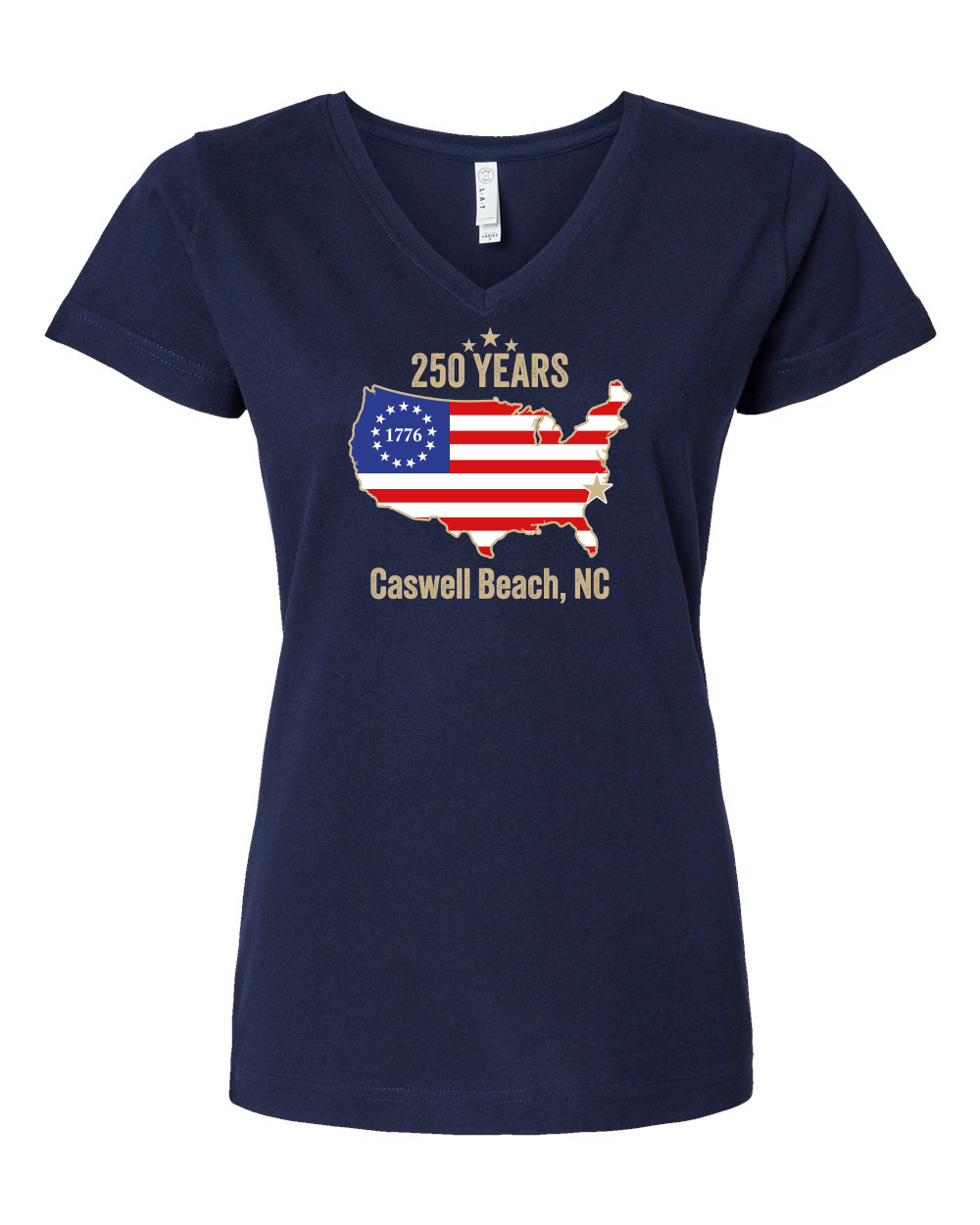 Caswell 250th Continental USA Women's V-Neck T-Shirt #3507 (Click to see all available colors)