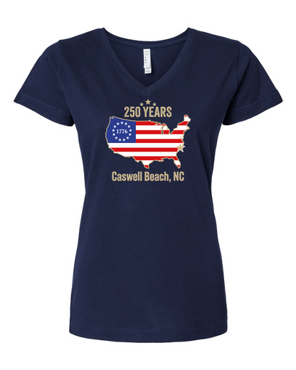 Caswell 250th Continental USA Women's V-Neck T-Shirt #3507 (Click to see all available colors)