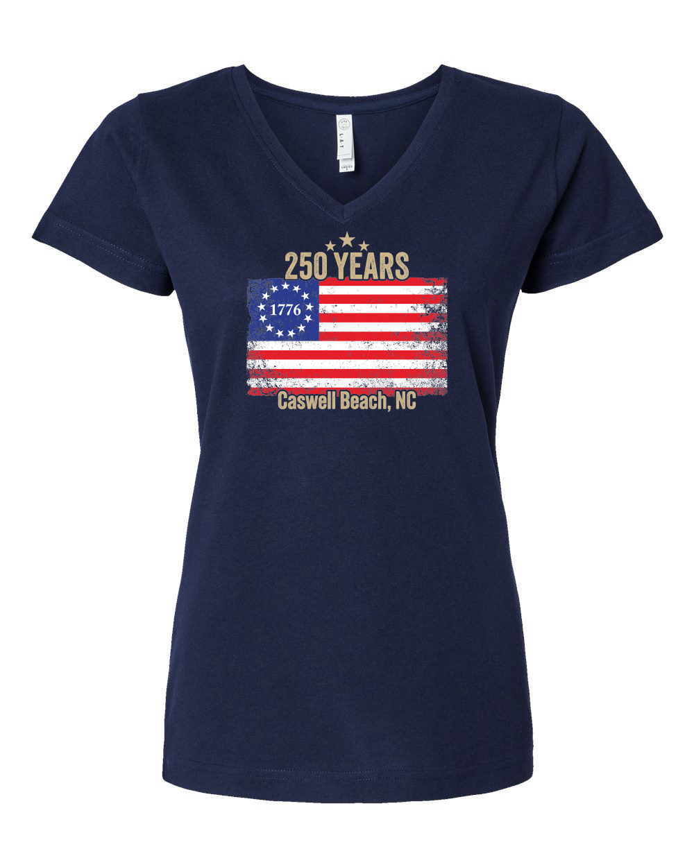 Caswell 250th USA Flag Women's V-Neck T-Shirt #3507 (Click to see all available colors)