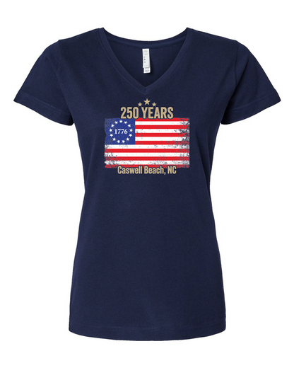 Caswell 250th USA Flag Women's V-Neck T-Shirt #3507 (Click to see all available colors)
