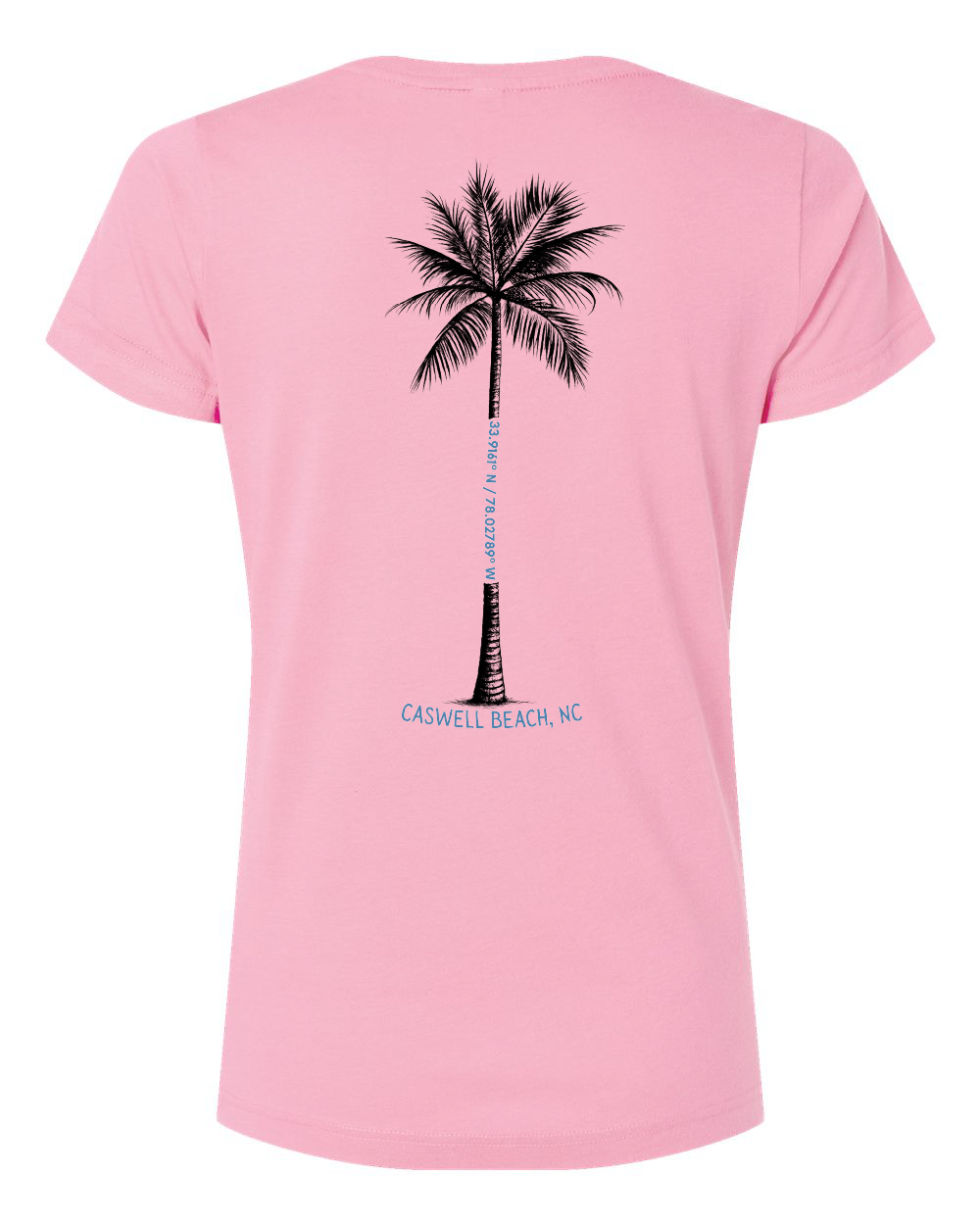 Caswell Palm Tree Longitude Latitude Women's V-Neck T-Shirt #3507 (Click to see all available colors)