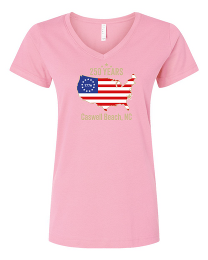Caswell 250th Continental USA Women's V-Neck T-Shirt #3507 (Click to see all available colors)