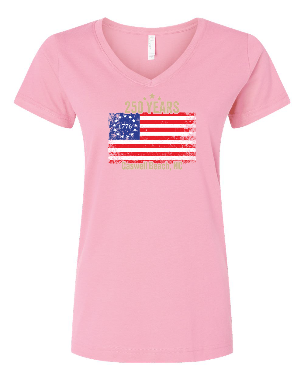 Caswell 250th USA Flag Women's V-Neck T-Shirt #3507 (Click to see all available colors)