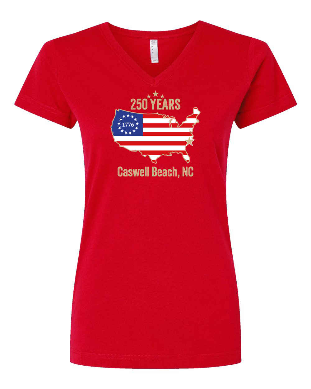 Caswell 250th Continental USA Women's V-Neck T-Shirt #3507 (Click to see all available colors)