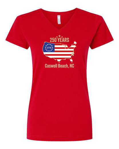 Caswell 250th Continental USA Women's V-Neck T-Shirt #3507 (Click to see all available colors)