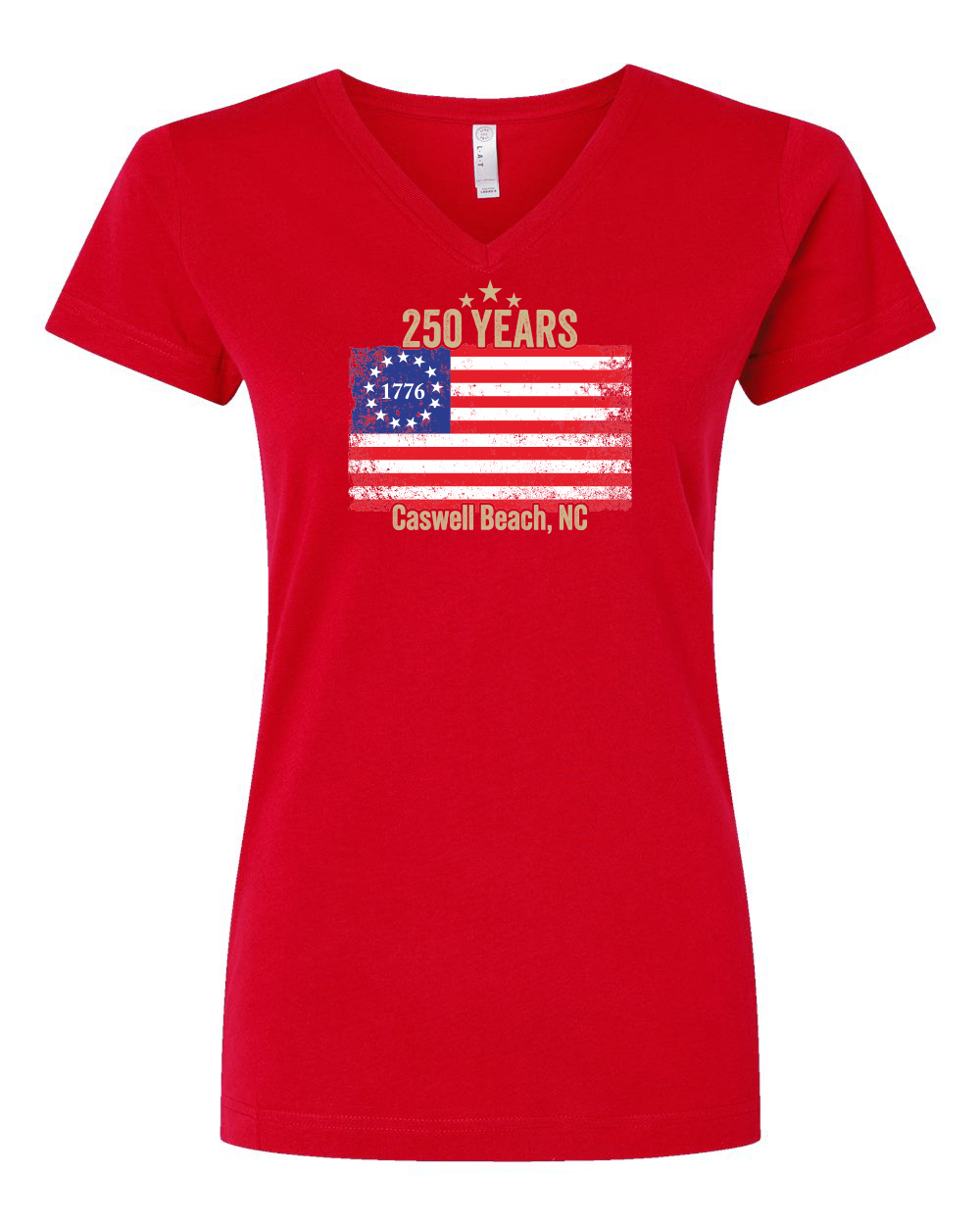 Caswell 250th USA Flag Women's V-Neck T-Shirt #3507 (Click to see all available colors)