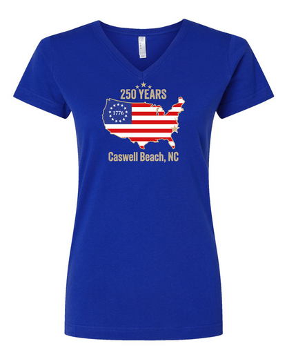 Caswell 250th Continental USA Women's V-Neck T-Shirt #3507 (Click to see all available colors)