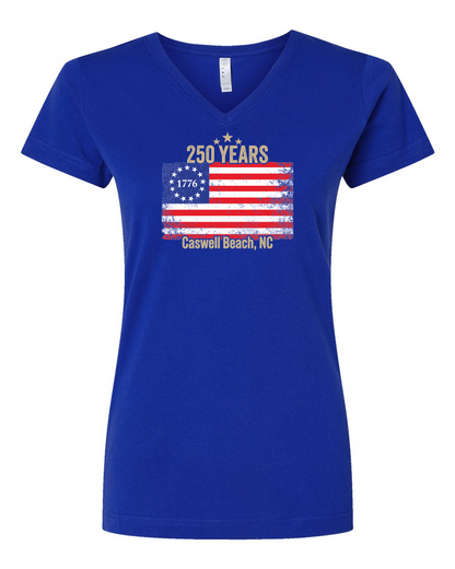 Caswell 250th USA Flag Women's V-Neck T-Shirt #3507 (Click to see all available colors)
