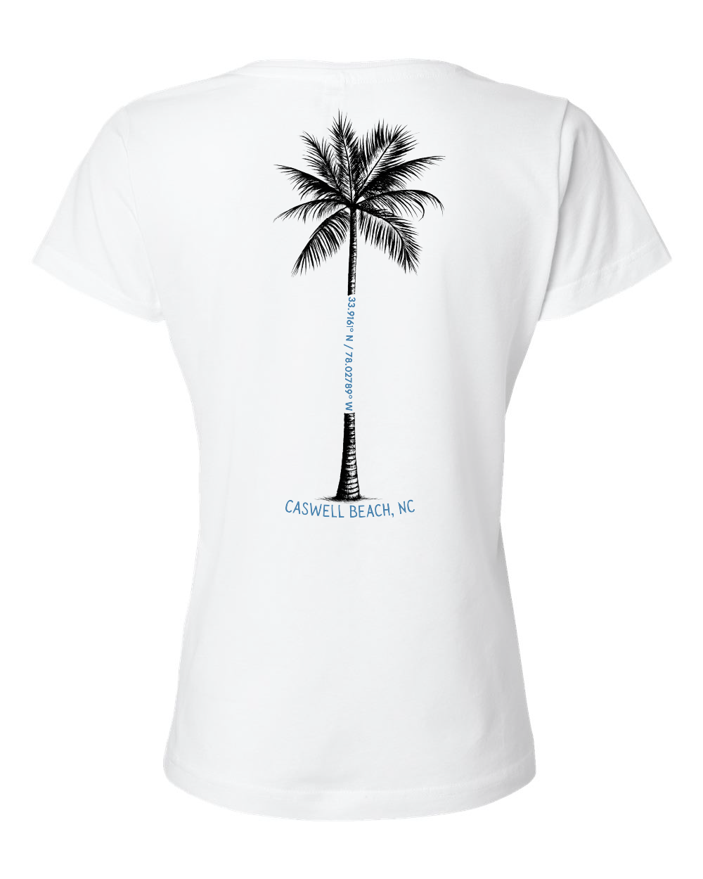 Caswell Palm Tree Longitude Latitude Women's V-Neck T-Shirt #3507 (Click to see all available colors)