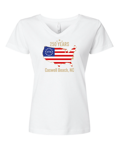 Caswell 250th Continental USA Women's V-Neck T-Shirt #3507 (Click to see all available colors)