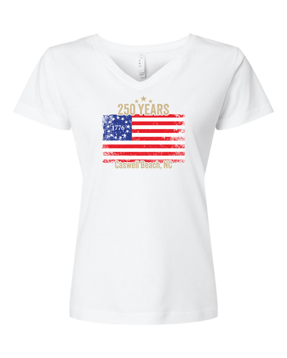 Caswell 250th USA Flag Women's V-Neck T-Shirt #3507 (Click to see all available colors)