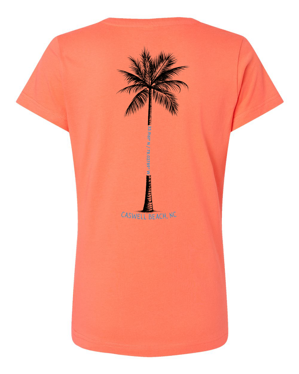 Caswell Palm Tree Longitude Latitude Women's V-Neck T-Shirt #3507 (Click to see all available colors)